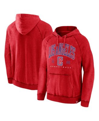 Fanatics - Men's Heather Red LA Clippers Foul Trouble Snow Wash Raglan Pullover Hoodie