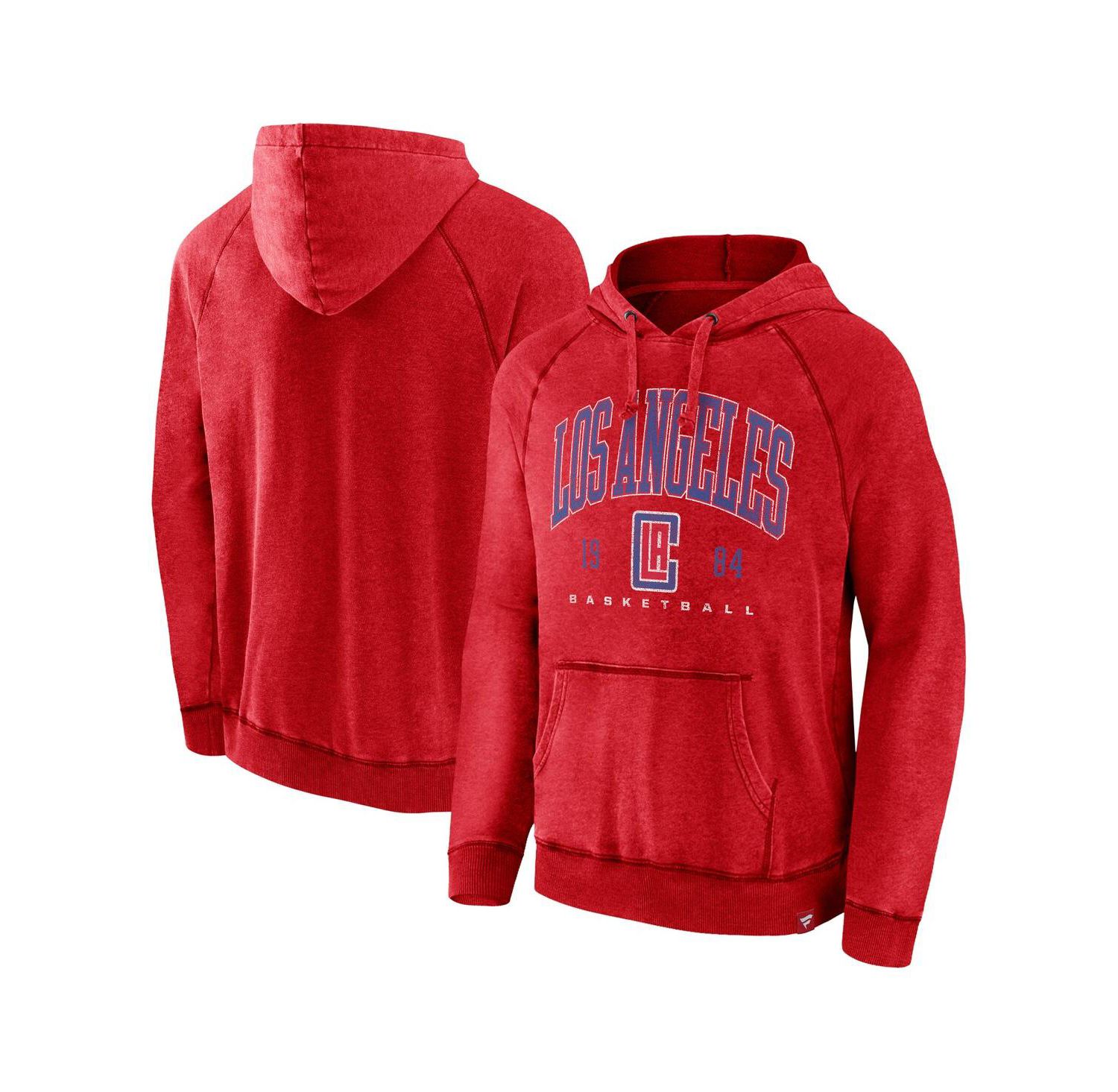 Men's Heather Red LA Clippers Foul Trouble Snow Wash Raglan Pullover Hoodie