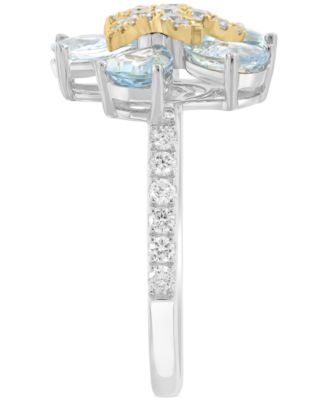 EFFY&reg; Aquamarine (1-5/8 ct. t.w.) & Diamond (3/8 ct. t.w.) Flower Ring in Sterling Silver & 14k Gold-Plate