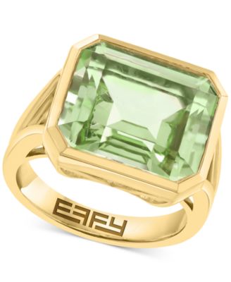 EFFY Collection - Green Quartz Emerald-Cut Solitaire Ring (10-1/2 ct. t.w.) in 14k Gold-Plated Sterling Silver (Available in Amethyst)