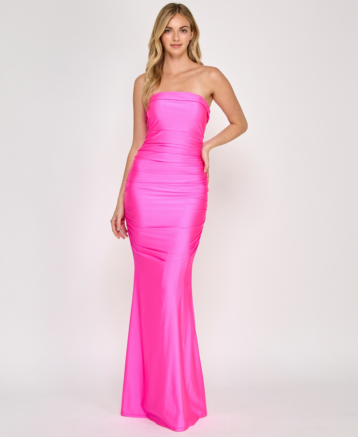 Juniors' Strapless Satin Tube Gown - Hot Pink