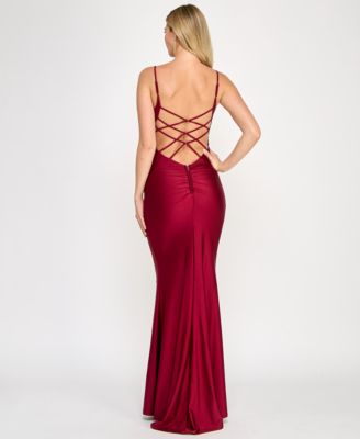 Атласное платье Crystal Doll Juniors с рюшами и ремешками на спине