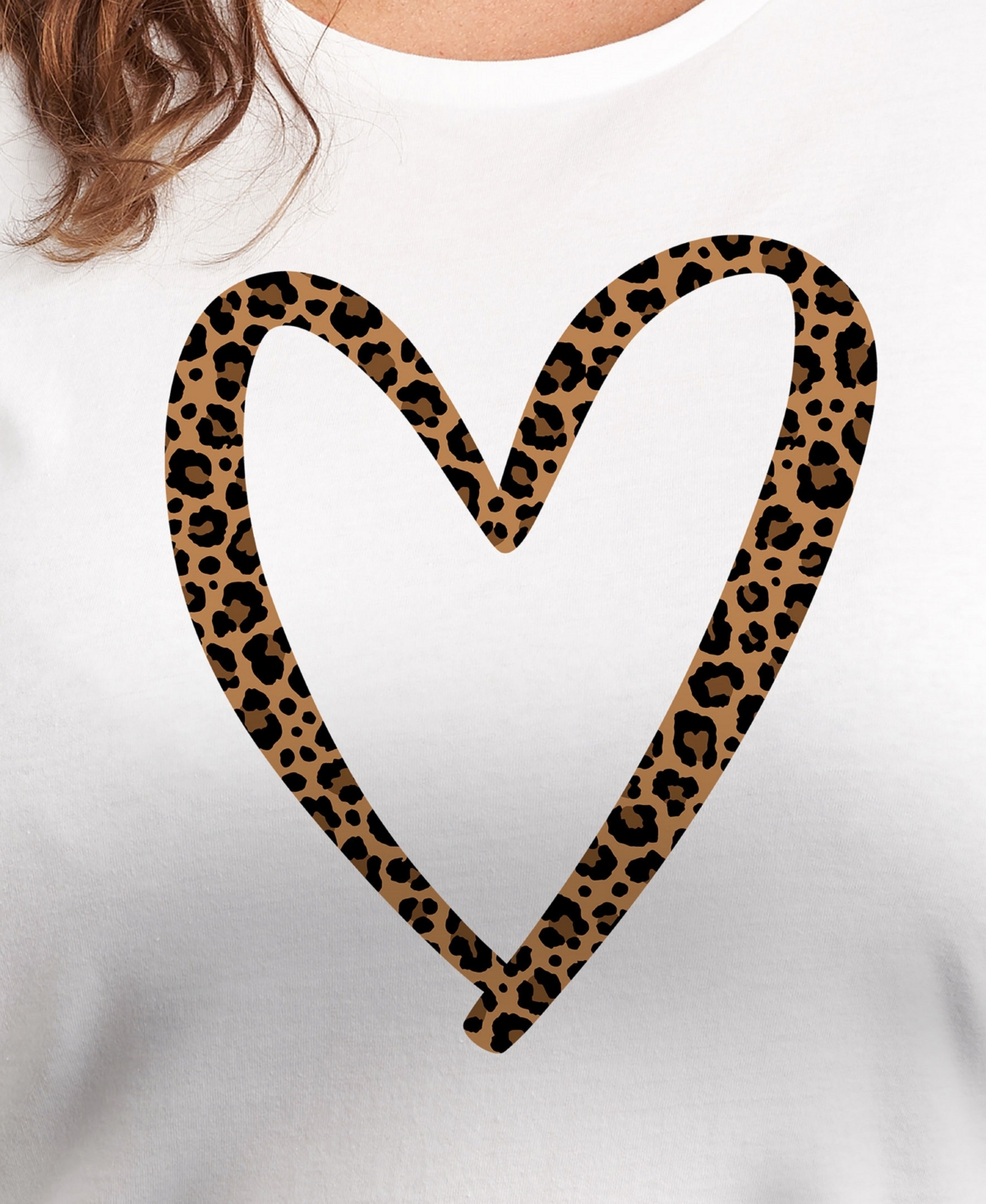 Hybrid Apparel Trendy Plus Size Leopard Heart Graphic Crew Neck T-shirt In White