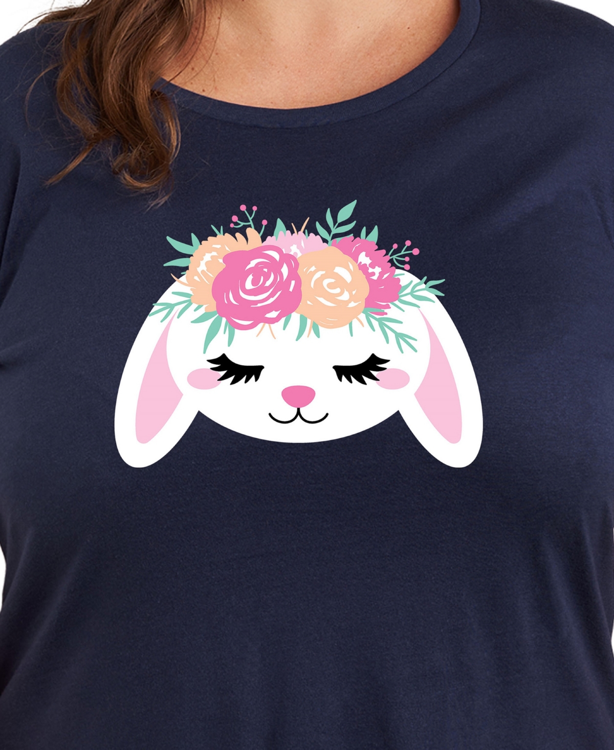 Hybrid Apparel Trendy Plus Size Easter Bunny Size Graphic Crew Neck T-shirt In Blue