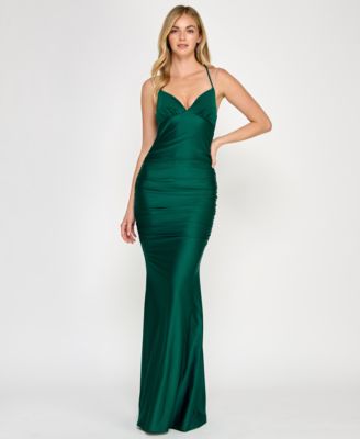 Crystal Doll - Juniors' Rhinestone-Strap Lace-Up-Back Gown