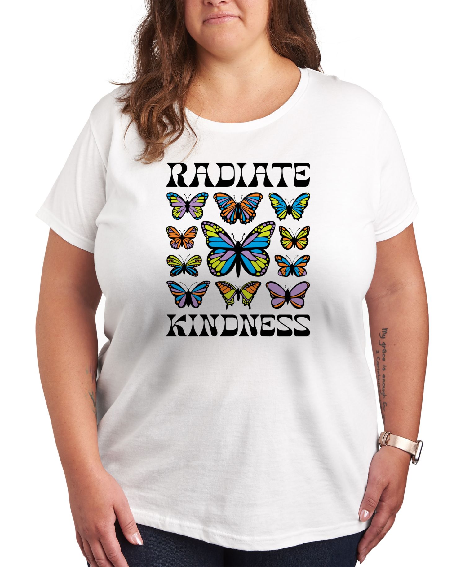 Trendy Plus Size Radiate Kindess Size Graphic Crew Neck T-Shirt