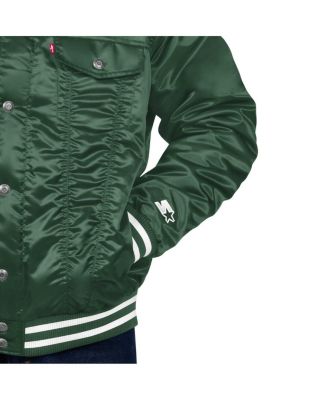 x Levi's Men's Hunter Green Milwaukee Bucks Silver Label Trucker Satin Full-Snap Jacket