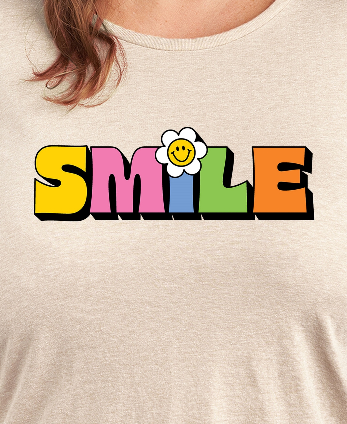 Hybrid Apparel Trendy Plus Size Smile Size Graphic Crew Neck T-shirt In Beige,khaki