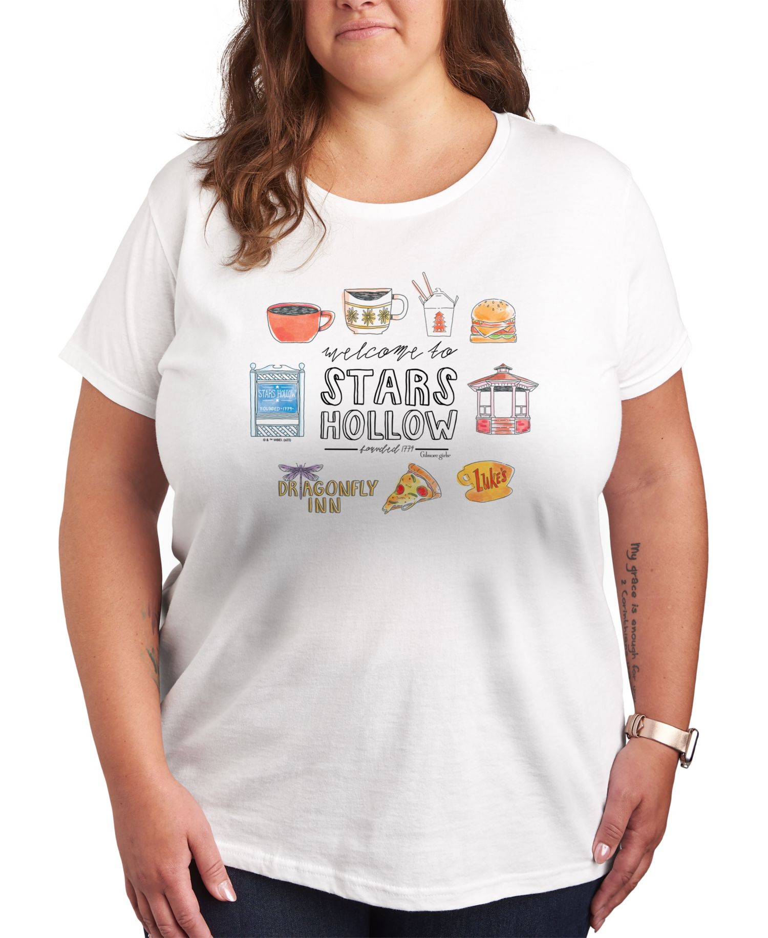 Trendy Plus Size Gilmore Girls Stars Hallow Graphic Crew Neck T-Shirt