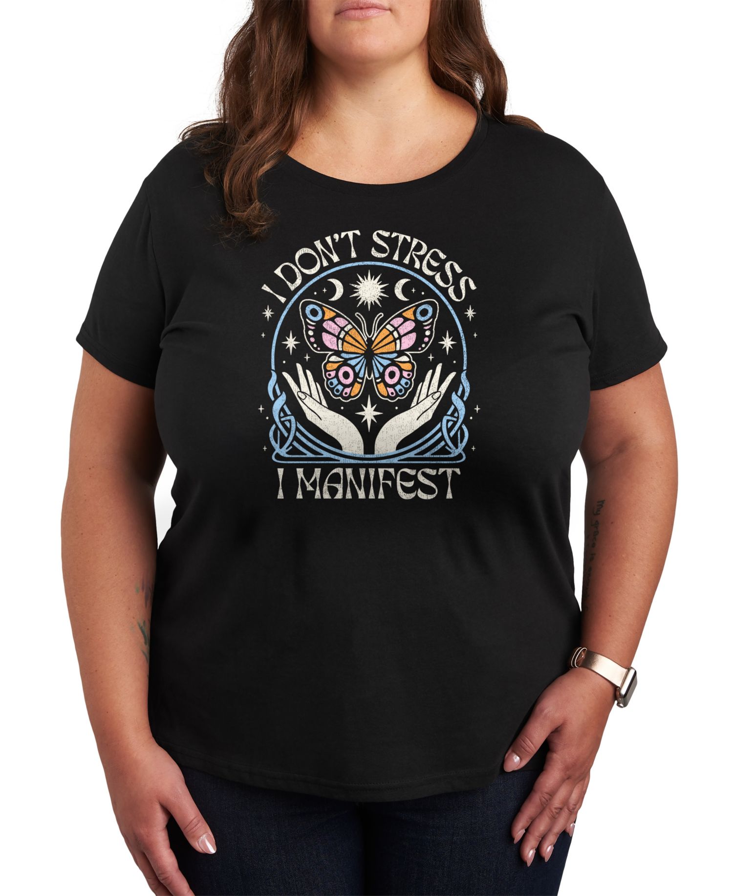 Trendy Plus Size Don't Stress Manifest Graphic Crew Neck T-Shirt