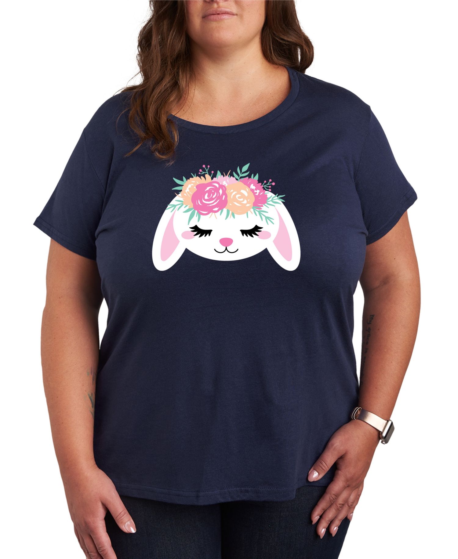 Trendy Plus Size Easter Bunny Size Graphic Crew Neck T-Shirt