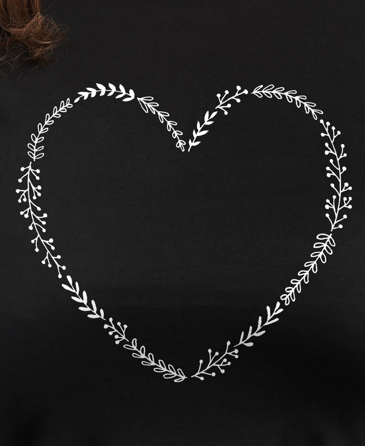 Hybrid Apparel Trendy Plus Size Floral Heart Graphic Crew Neck T-shirt In Black