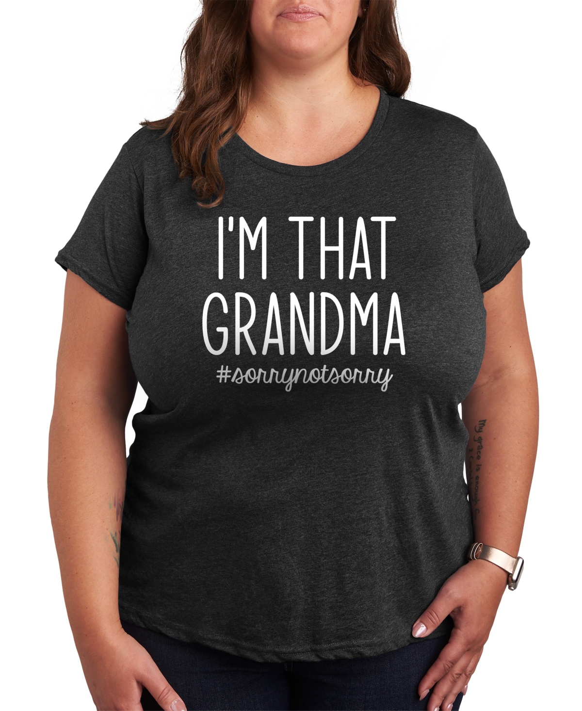 Trendy Plus Size I'm That Grandma Size Graphic Crew Neck T-Shirt - Grey
