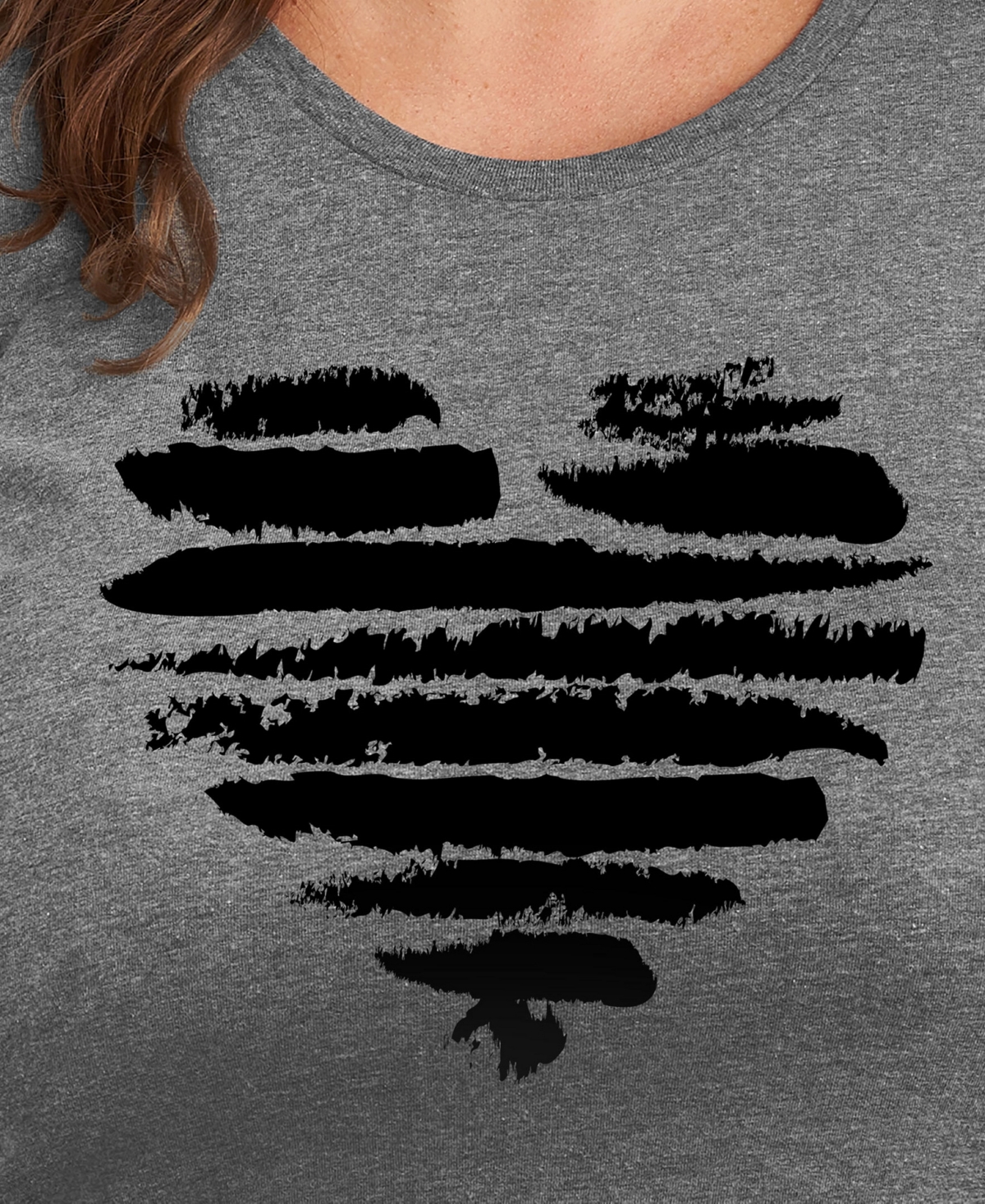 Hybrid Apparel Trendy Plus Size Heart Graphic Crew Neck T-shirt In Grey