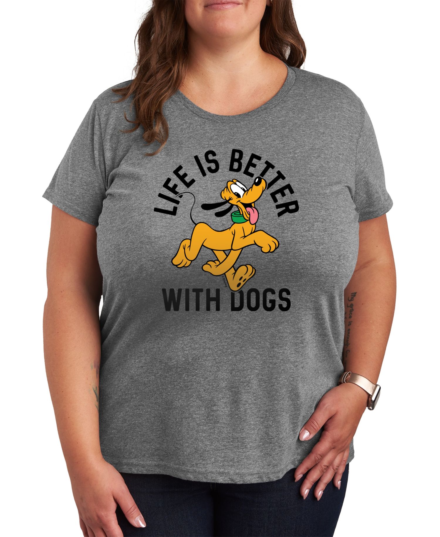 Trendy Plus Size Disney Life Is Better with Dogs Pluto Graphic Crew Neck T-Shirt