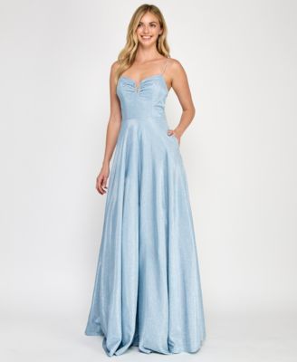 Juniors' Rhinestone-Strap Glitter Gown