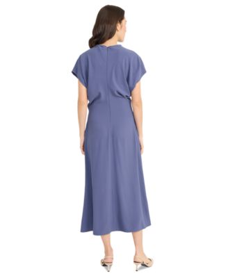 Роскошное женское платье миди с драпировкой и рукавами-дольменами