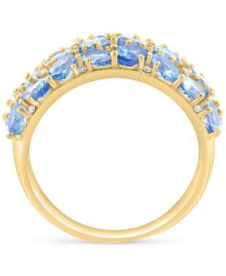 EFFY&reg; Aquamarine (3-3/8 ct. t.w.) & Diamond (1/5 ct. t.w.) Cluster Ring in 14k Gold-Plated Sterling Silver