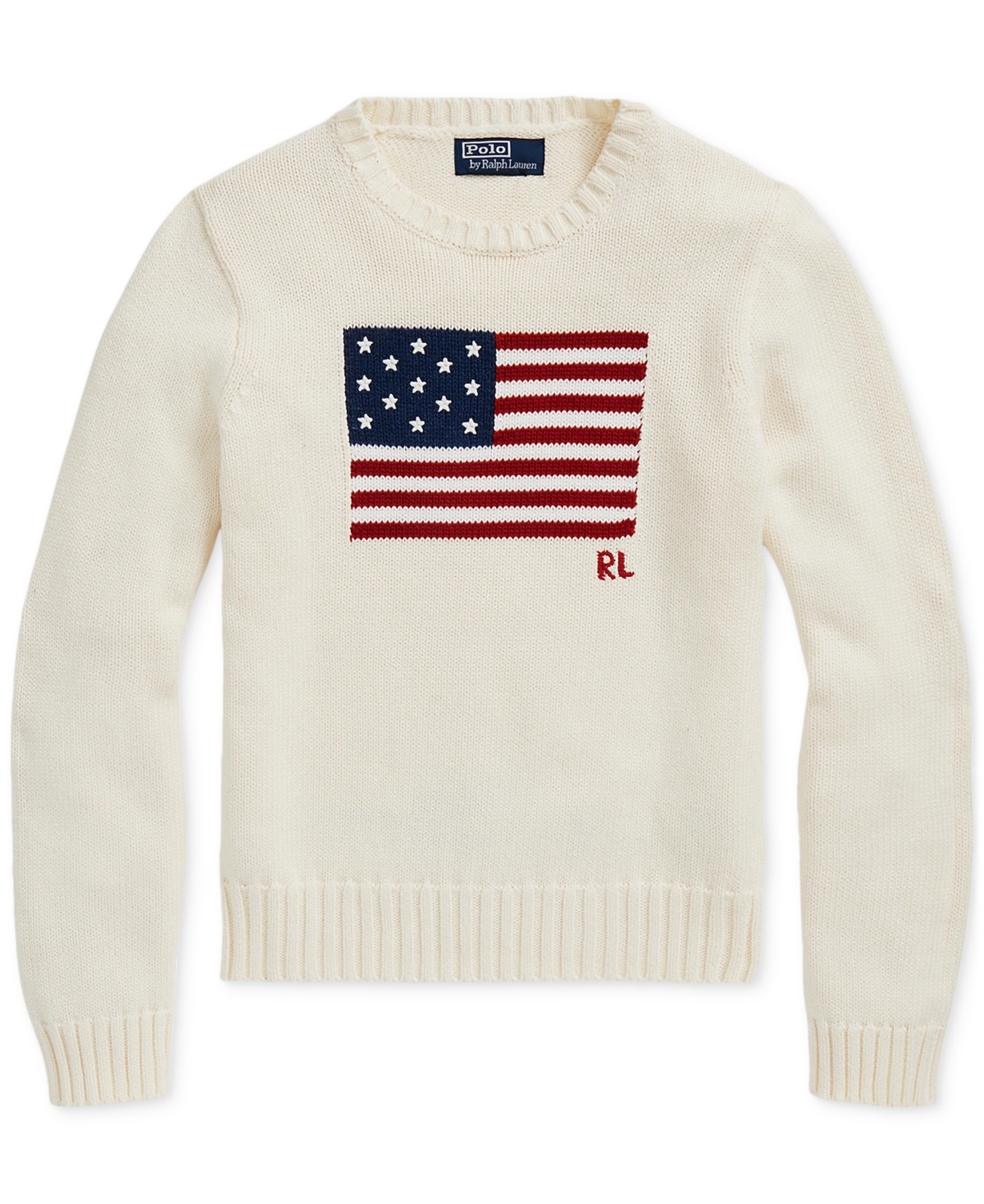 Shop Polo Ralph Lauren Women's Flag Cotton Crewneck Sweater In Cream