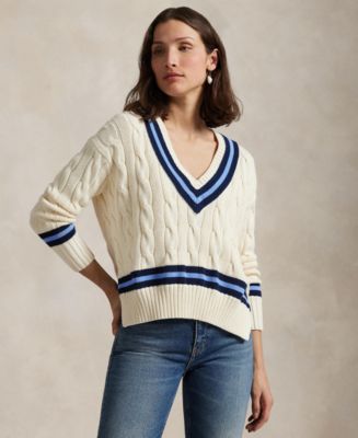 売れ筋商品|||ラルフローレン ニット&セーター アウター レディース Women's Cable-Knit Cotton Cricket Sweater Cream/Navy Stripe Polo Ralph Lauren Women's Cable-Knit Cotton Cricket Sweater