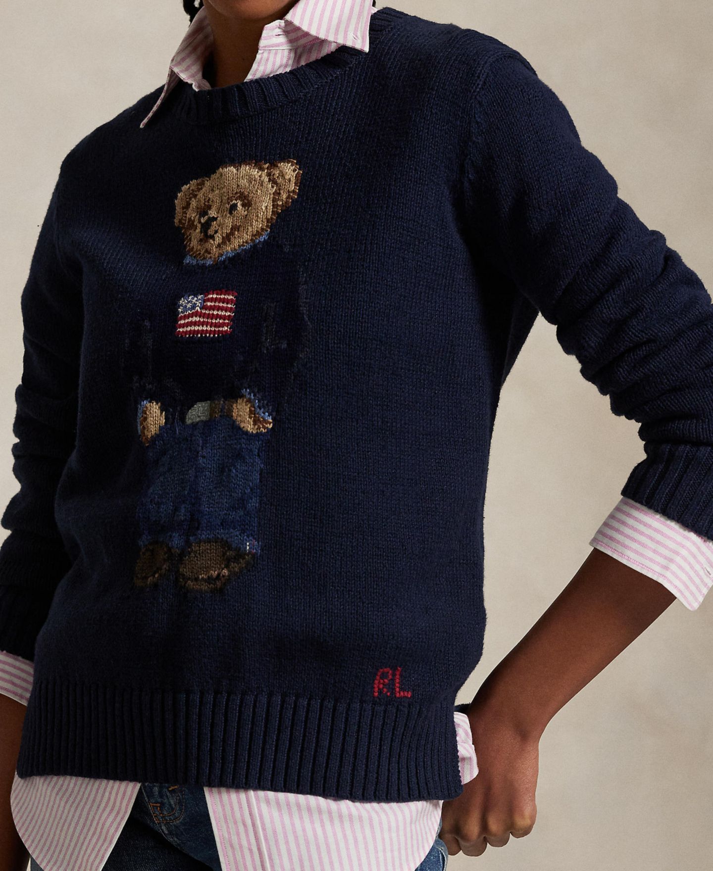 Женский свитер Polo Ralph Lauren Polo Bear Linen-Cotton Crewneck, цвет: Тёмно-синий разноцветный — фото 3