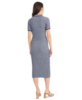 Роскошное женское платье-свитер из хлопка в рубчик с пуговицами спереди