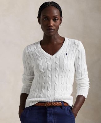 Polo Ralph Lauren - Women's Cable-Knit Cotton V-Neck Sweater