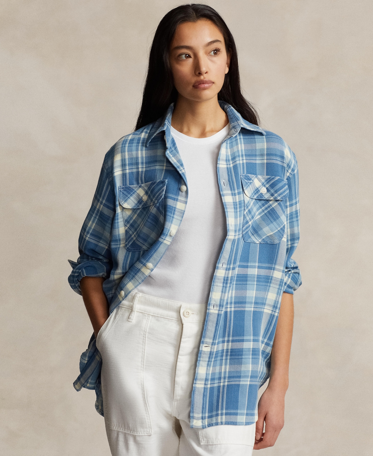 POLO RALPH LAUREN WOMEN'S PLAID COTTON TWILL WORKSHIRT 