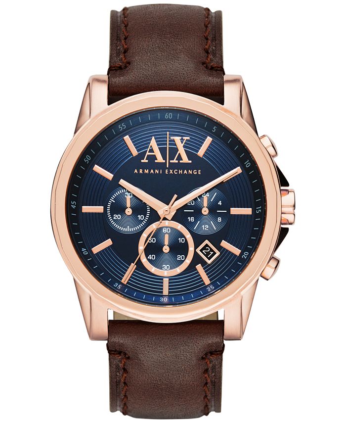 A|X Armani Exchange Men's Chronograph Dark Brown Leather Strap Watch ...