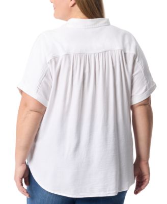 Plus Size Cuffed-Sleeve Button-Front Shirt, Exclusively at Macy's