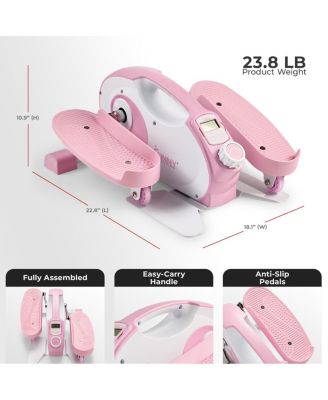 Smart Pink Under-Desk Elliptical Trainer, Mini Pedal Exerciser with Bluetooth Link to Free SunnyFit App