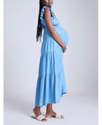 Maternity Ruffle Sleeve Tie-Back Maxi Dress - Motherhood