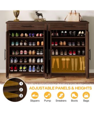 31.49" Wood 5-Tier Shoe Cabinet with Louvered Doors & Drawer Adjustable Shelves Freestanding Organizer for Entryway & Closet
