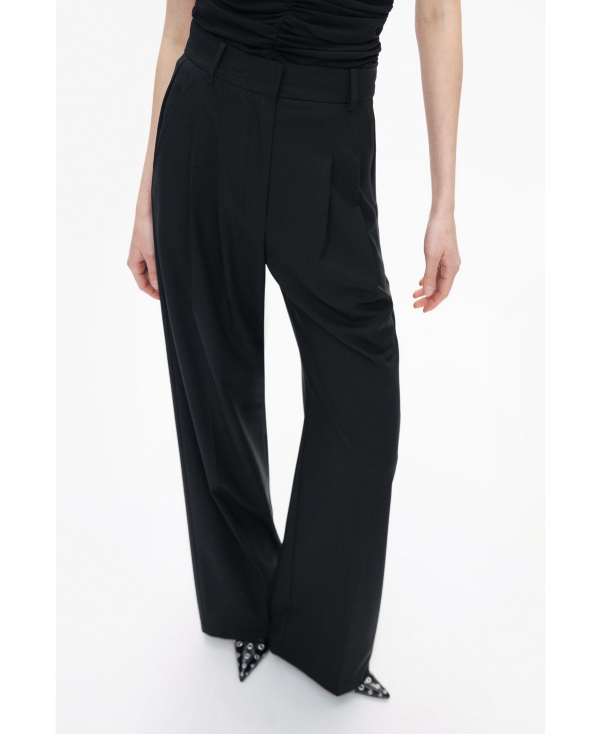 Women's Double-Pleated Pants - Black