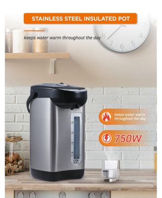 Electric Hot Water Dispenser, 750W Stainless Steel Water Boiler with 5.8 Qt. Capacity, 360-Degree Base, 3 Dispensing Modes, Chlorine Removal, CHHWD10B, Stainless/Black