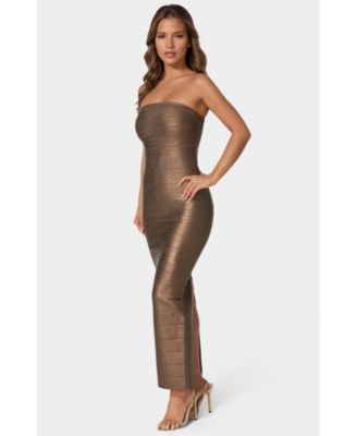 Women's Long Strapless Bandage Foil Dress
