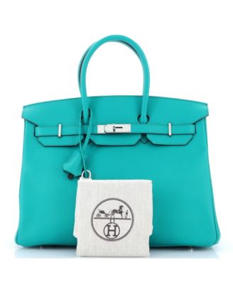 Бывшая в употреблении сумка HERMES Birkin 35 синего цвета с палладиевой фурнитурой