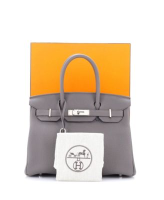 Бывшая в употреблении сумка HERMES Birkin 30 серого цвета из Того с палладиевой фурнитурой