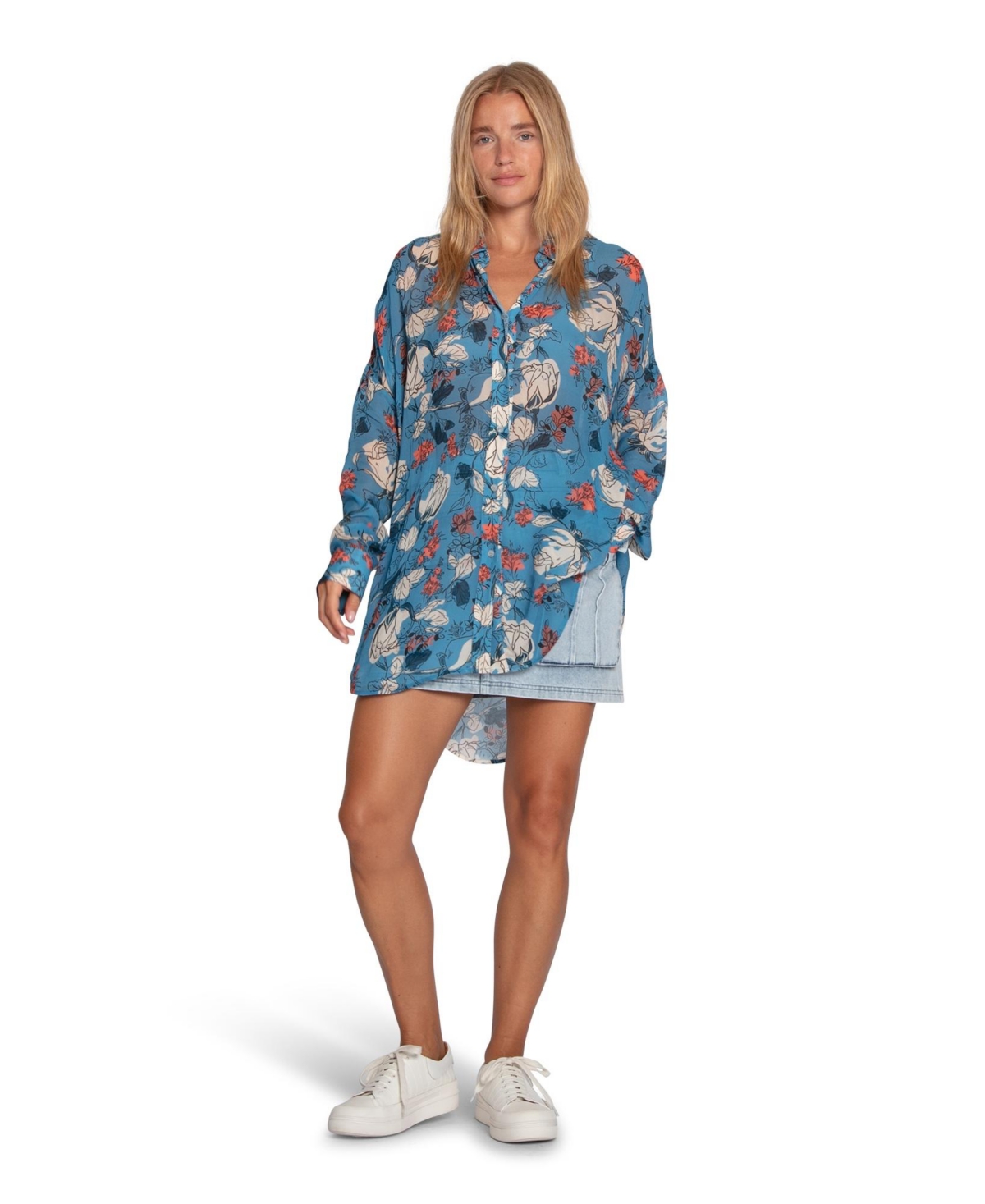 Women's Because You Move Me Oversized Shirt - Flora blue