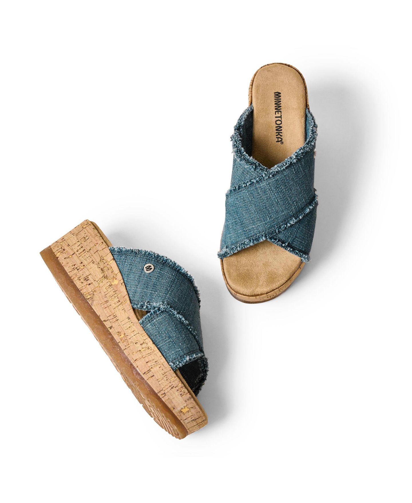 Женские сандалии Minnetonka Posey Crossband Wedge Sandal, цвет: Синий джинсовый, вариант 1 — фото 6
