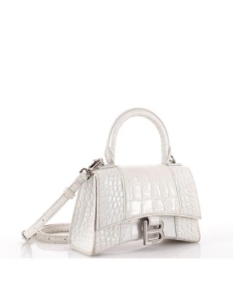 Бывшая в употреблении сумка Balenciaga XS Hourglass с верхней ручкой из тисненой кожи