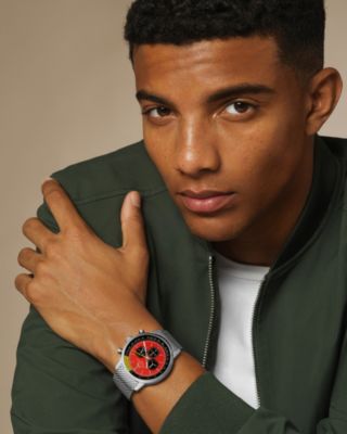 Мужские часы Simon с хронографом из нержавеющей стали серебристого цвета и черно-красными вставками 1322BSIS