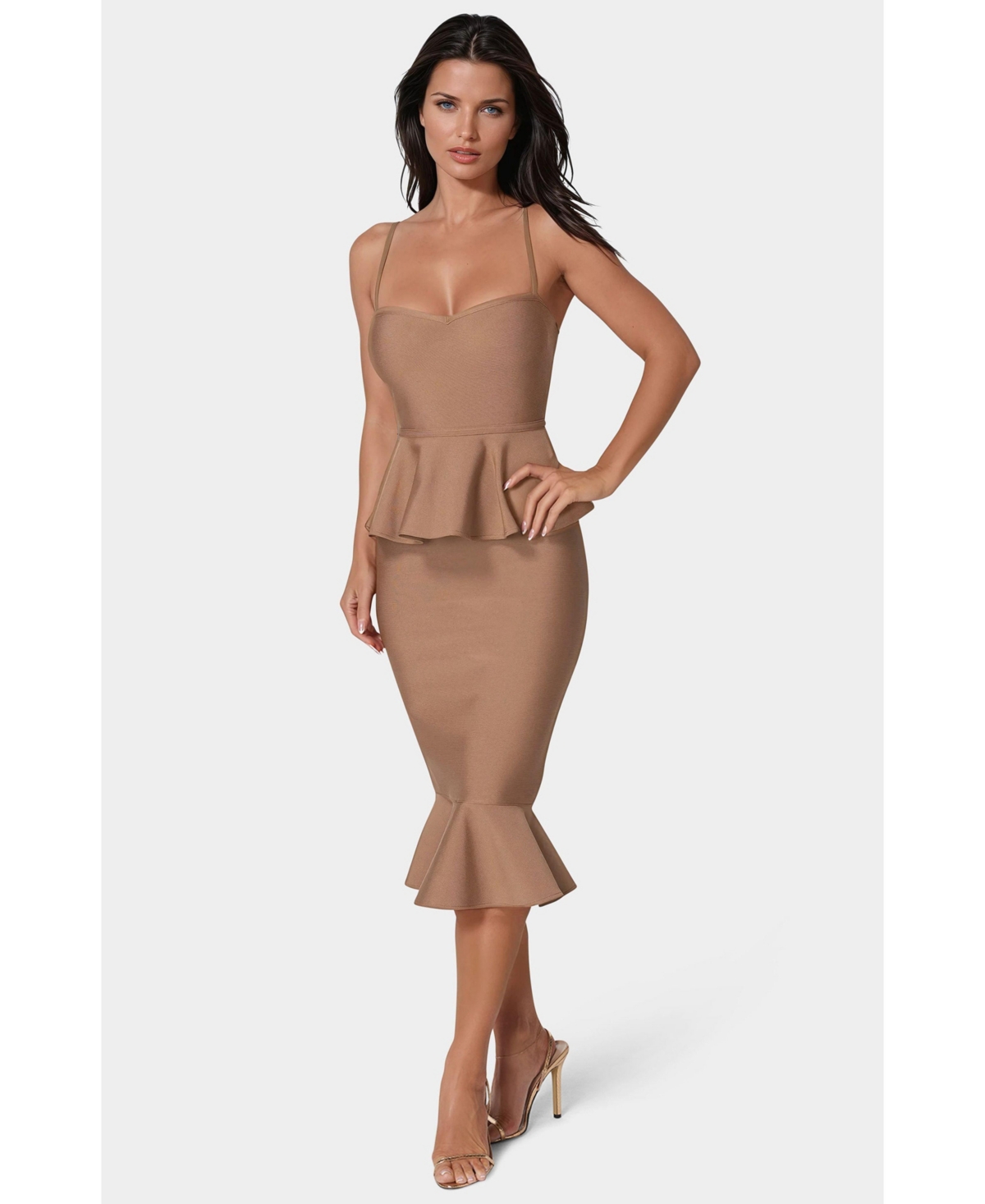 Bebe Women's Peplum Bandage Midi Dress - Brown
