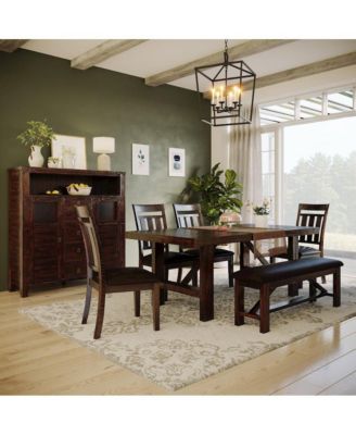 Kona Grove Distressed Rustic Solid Wood 54"" Upholstered Trestle Dining Bench