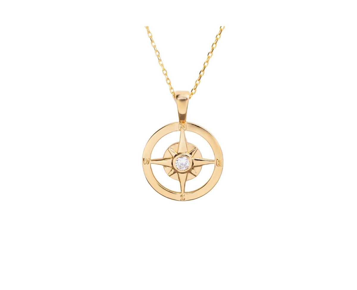 Compass Pendant Necklace in 14K Gold Over Sterling Silver - Gold