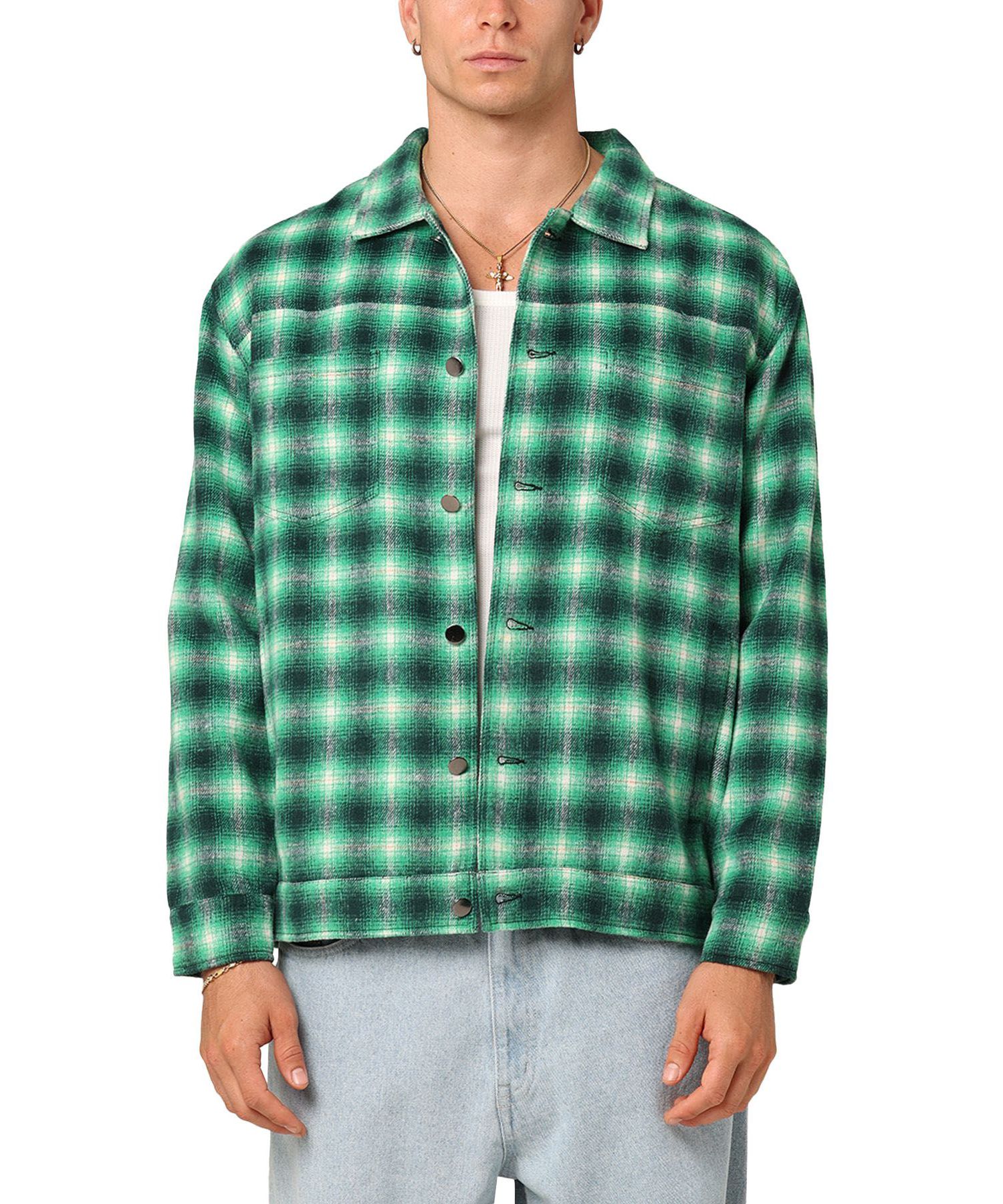 Men's Darby Plaid Shacket- Dark Green, S