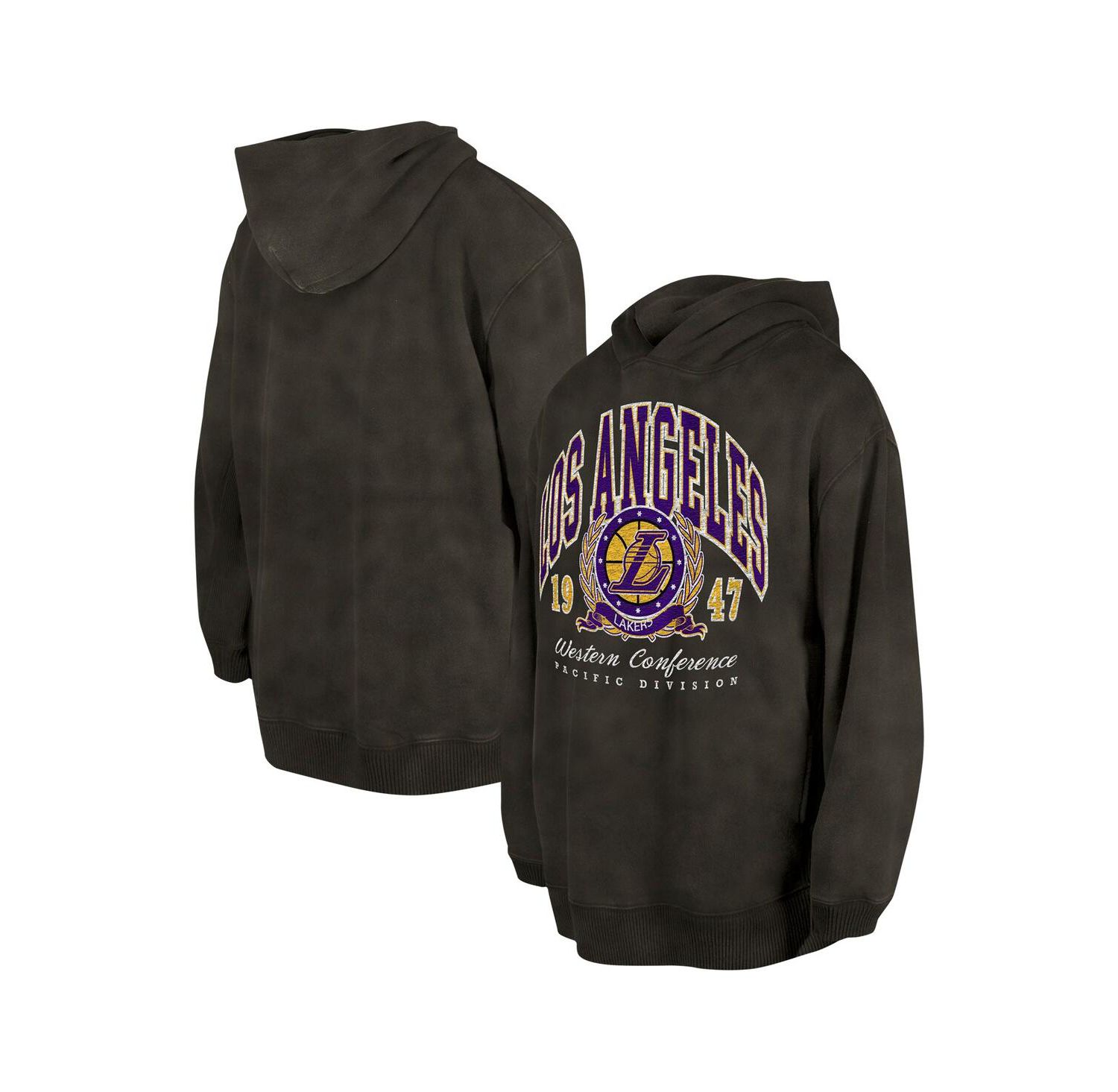 Men's and Women's Charcoal Los Angeles Lakers Oversized Essentials Pigment Wash Fleece Pullover Hoodie