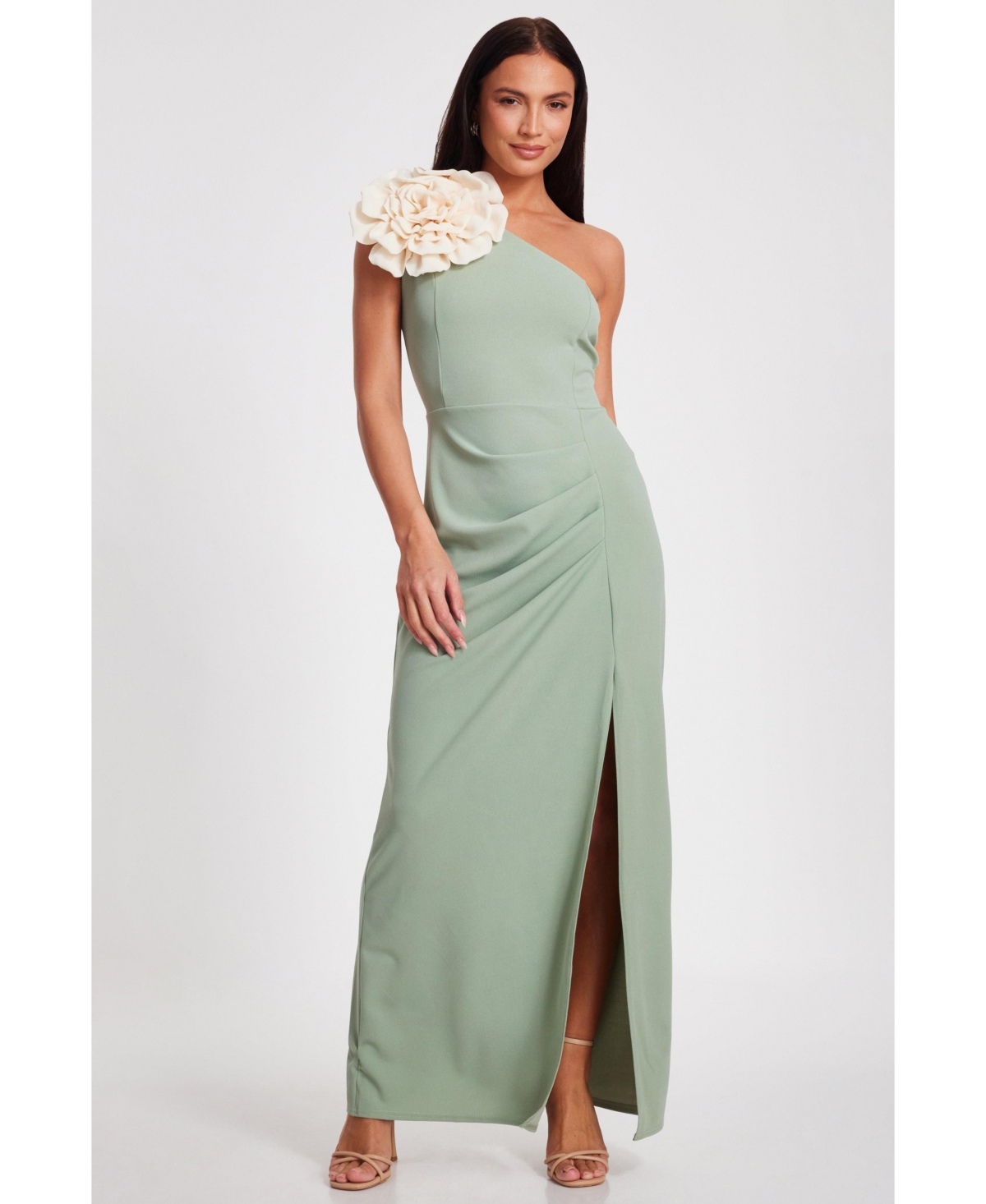 Women's Scuba Crepe Contrast Corsage Maxi Dress - Sage