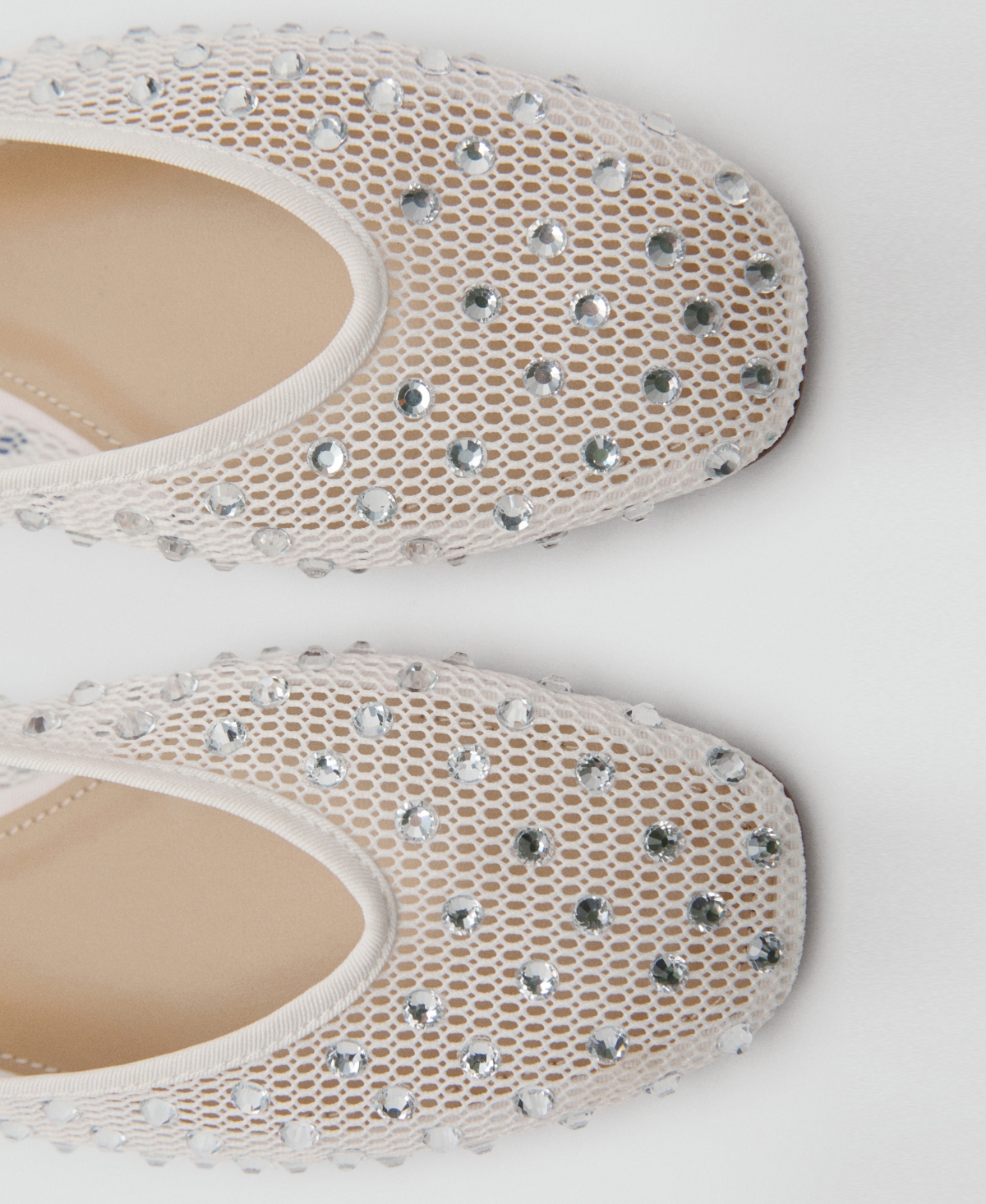 Mango Mesh Shoe With Rhinestone Detail White In White