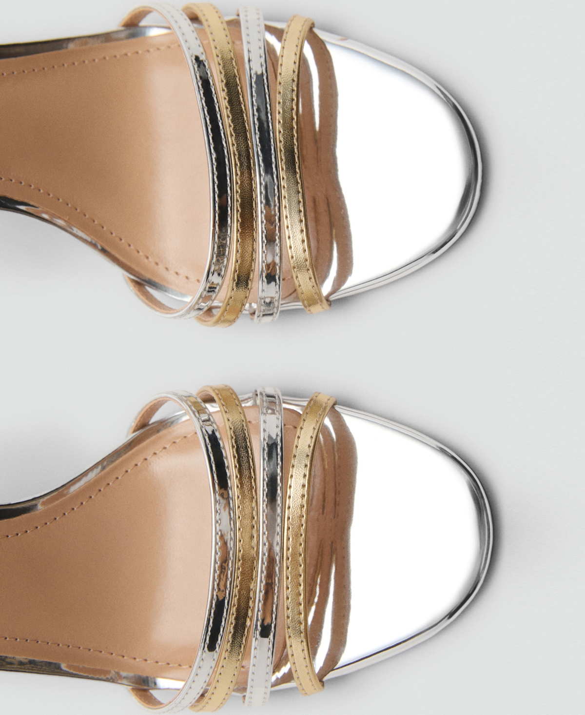 Mango Combined-strap Heeled Sandals Silver In Silver